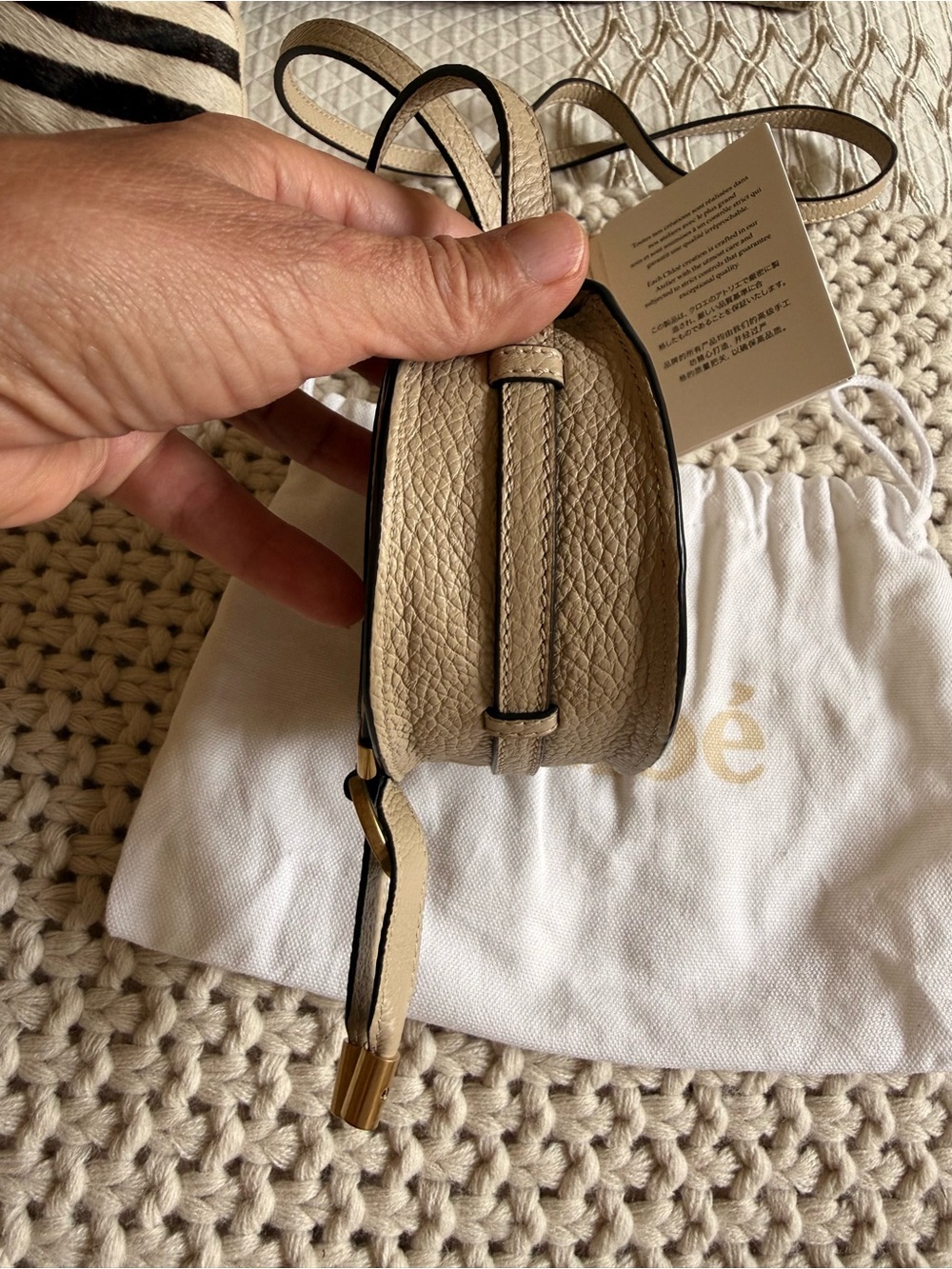 Chloe Marcie Nano Extra Small Leather Crossbody Bag with Gold in Root Beige - Picture 5 of 8